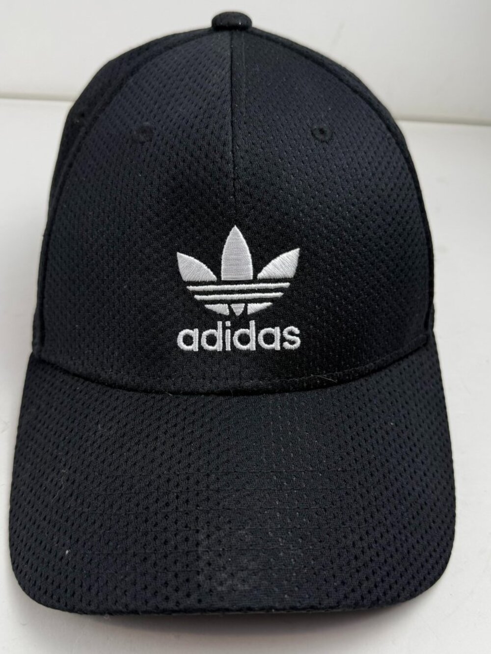 adidas Originals Trefoil Mesh Fitted Baseball Hat Cap Black Breathable stains
